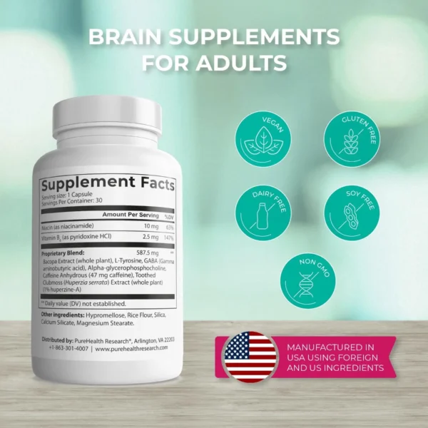 Ageless Brain Memory Supplements for Adults, Nootropic Brain Supplement, Brain Health Supplements for Adults with Vitamin B6, Alpha GPC, Bacopa Monnieri by PureHealth Research - Image 2
