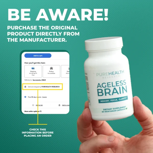 Ageless Brain Memory Supplements for Adults, Nootropic Brain Supplement, Brain Health Supplements for Adults with Vitamin B6, Alpha GPC, Bacopa Monnieri by PureHealth Research